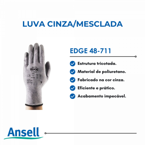 Luva EDGE 48-711 10-G 42558 Cinza/Mesclada Ansell