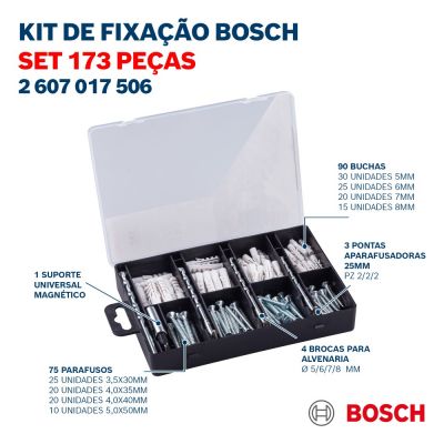 Kit de Fixação Bosch Brocas, pontas e parafusos 173 pçs 2607017506 Bosch