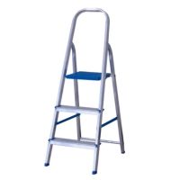 Escada Doméstica com 3 Degraus em Alumínio Prata e Azul Alumasa