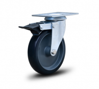 Rodízio Placa Giratória 6 Pol. e Freio Com Roda em Borracha Plástica 85kg