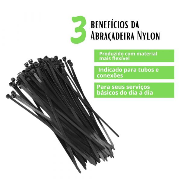100 Unidades Abraçadeira Nylon 3,5mm x 200mm Preta Foxlux