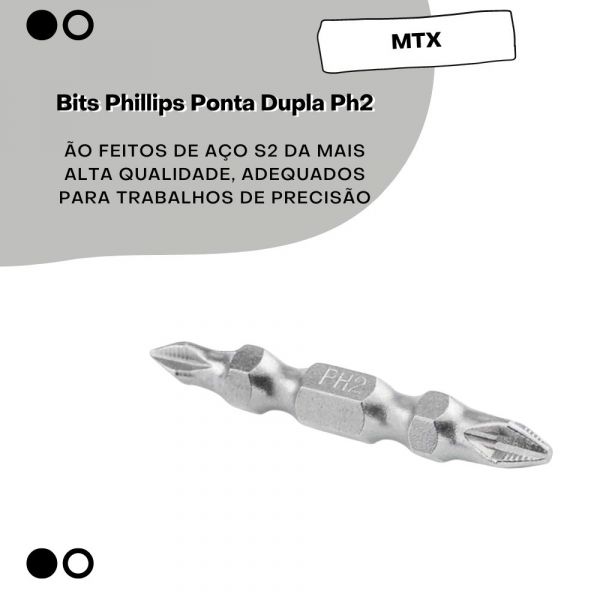 Kit 10 Bits Phillips Ponta Dupla Ph2 45mm Gross MTX