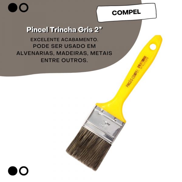 Pincel Trincha Gris 2” Cabo Amarelo Pincéis Compel