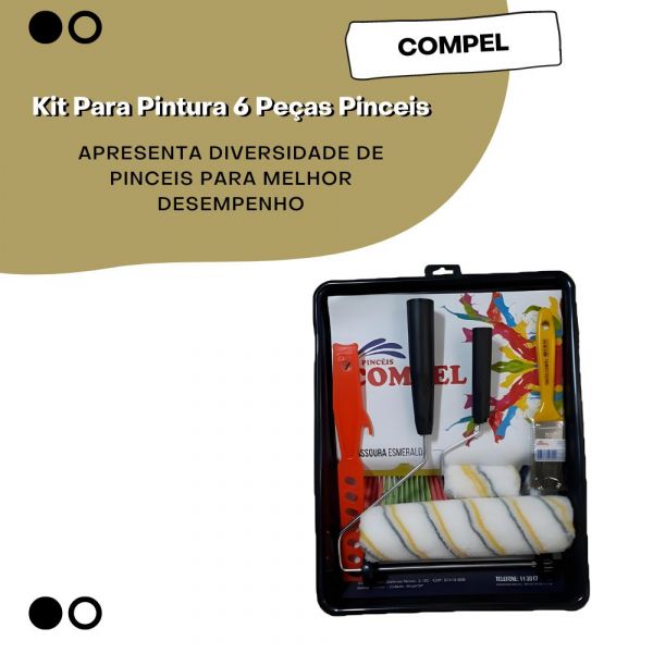 Kit Para Pintura 6 Peças Pinceis Compel