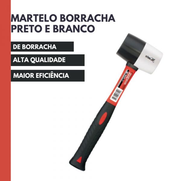 Martelo Borracha Preto e Branco Com Cabo em Fibra de Vidro Mtx