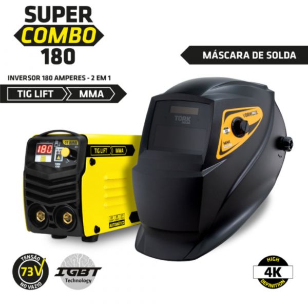 Combo com Inversora de solda kab 180A Bivolt mais Máscara Automática de Regulagem 6180 Tork