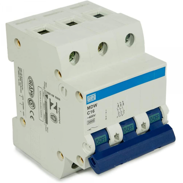Disjuntor Trifásico Termomagnético 3KA 3P MDW-C 16A Weg
