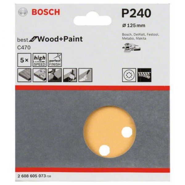 5 Discos de Lixa Bosch C470 Best for Wood&Paint 125mm G240 2608605073 Bosch 