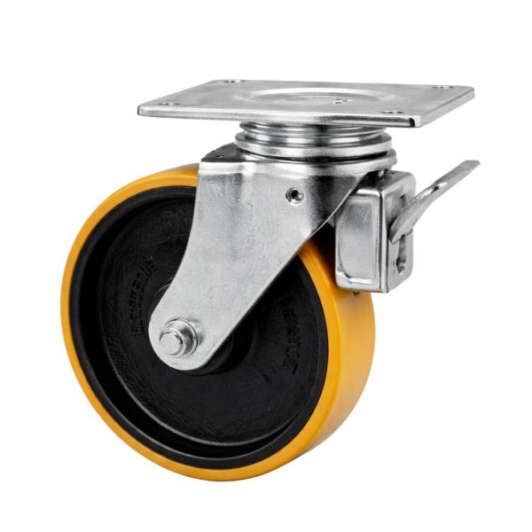 Rodízio 414 Placa Giratória com Freio Roda Ferro PU 300kg Colson