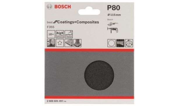 Jogo com 10 Discos de Lixa 115mm Grão 80 Bosch 2608605497