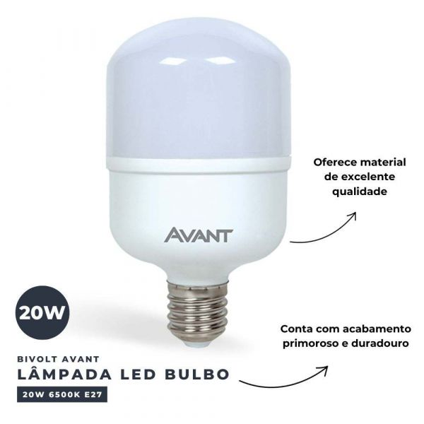 Lâmpada Led Bulbo 20W 6500K E27 Bivolt Avant