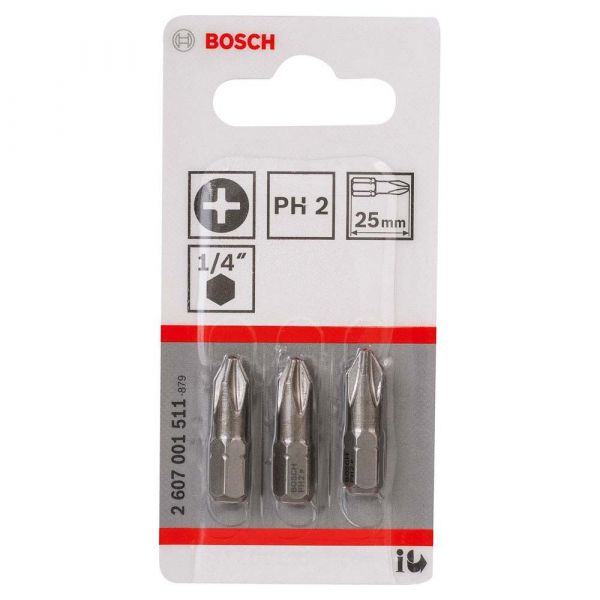 Ponta para parafusar Bosch Phillips PH2, 25mm Extra Hard com 3 peças