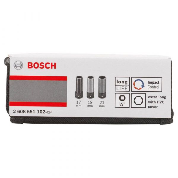 Jogo de Soquetes Bosch Impact Control 17/19/21mm, 85mm, encaixe 1/2