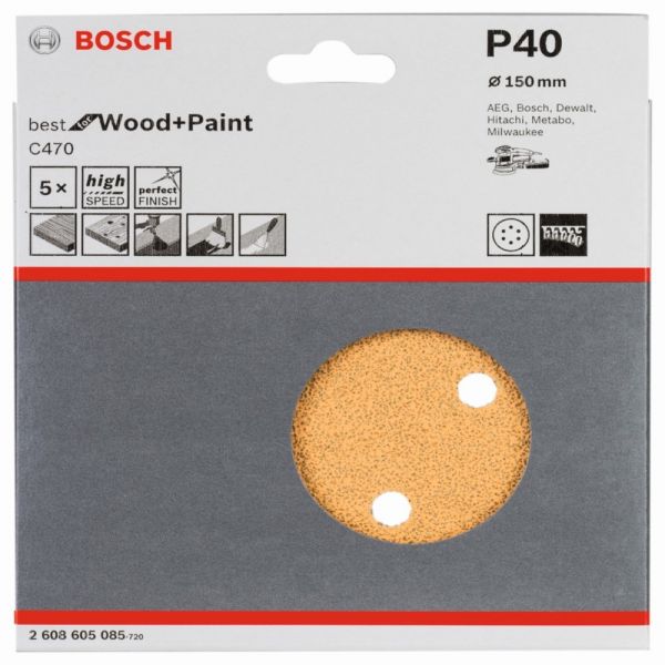 Disco de Lixa Bosch C470 Best for Wood&Paint; 150mm G40-5un 2608605085 Bosch 