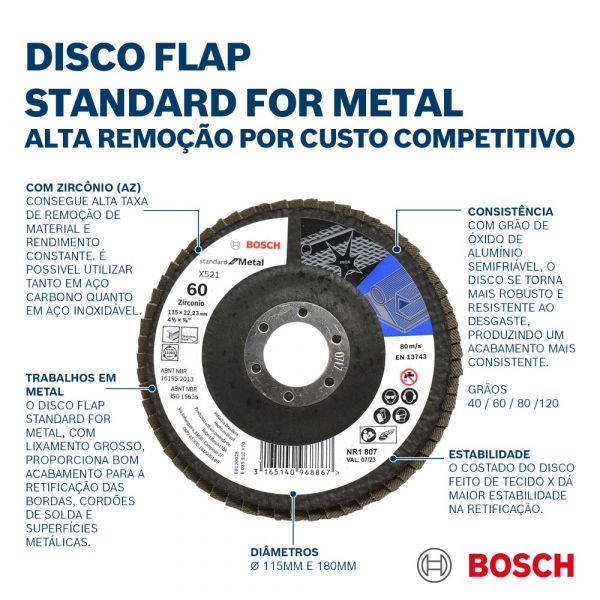 Disco Flap Bosch Standard for Metal 180mm G60 Curvo 2608619293 Bosch