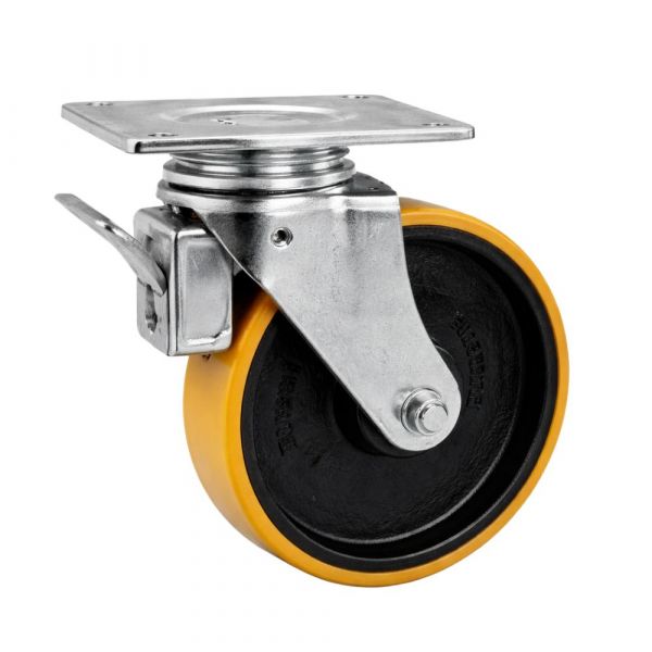 Rodízio 414 Placa Giratória com Freio Roda Ferro PU 300kg Colson