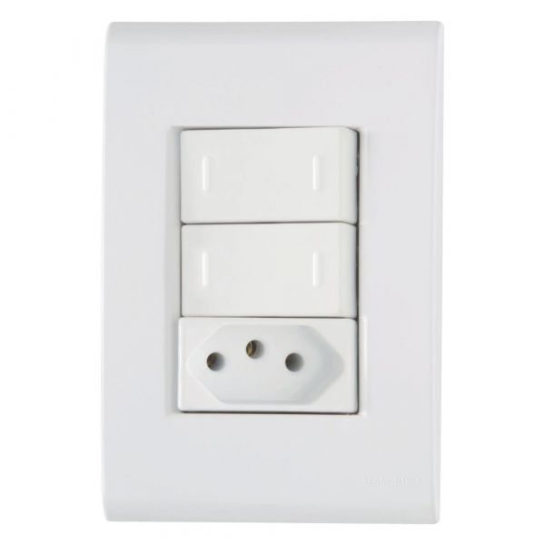 Conjunto 4x2 com 2 Interruptores Paralelos 10A 250V e 1 Tomada 2P+T 10A 250V Liz Branco Tramontina