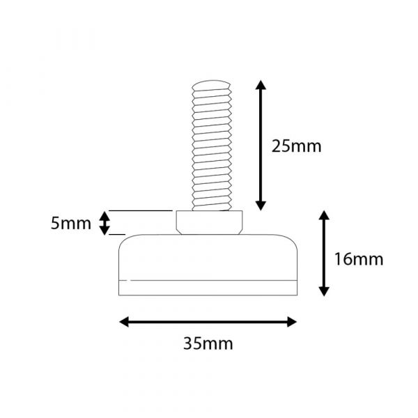 Pé Nivelador 35mm 5/16 Pol. Zin Completa