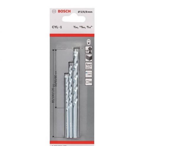Broca CYL-1 Para Concreto 5-6-8 mm jogo com 3 unidades  Bosch 2608590127