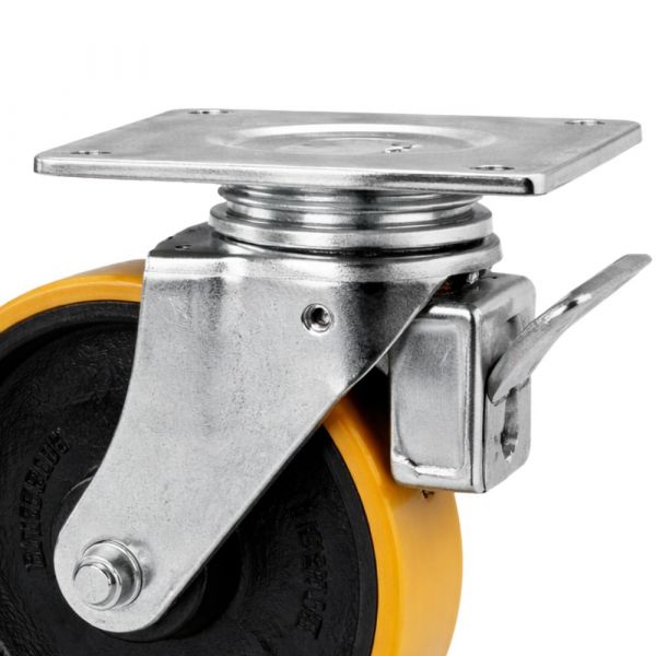 Rodízio 414 Placa Giratória com Freio Roda Ferro PU 300kg Colson