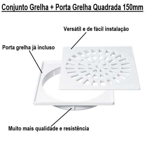 Conjunto Grelha + Porta Grelha Quadrada 150mm Herc