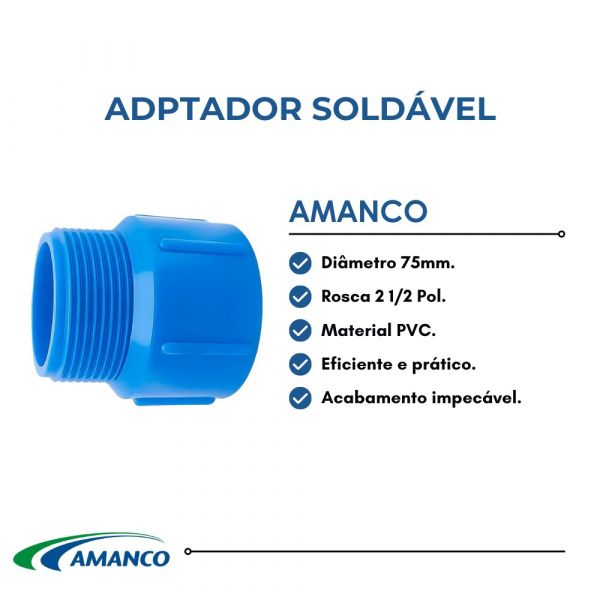 Adaptador Soldável x Rosca Macho Irrigação DN75x2 1/2 Amanco