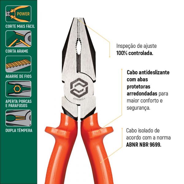 Alicate Universal Profissional Isolado de 8 Pol. Sata