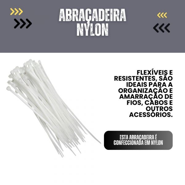 100 Unidades Abraçadeira Nylon 3,5mm x 200mm Branca Foxlux