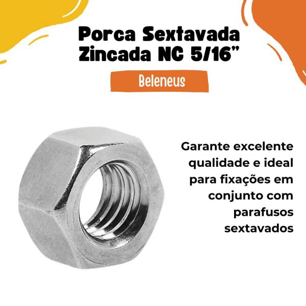 Porca Sextavada Zincada NC 5/16” Beleneus