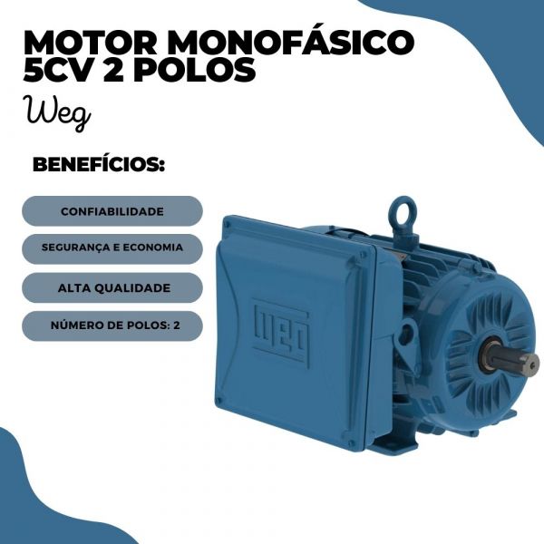 Motor Monofásico 5CV 2 Polos Fechado 220V IP55 Weg