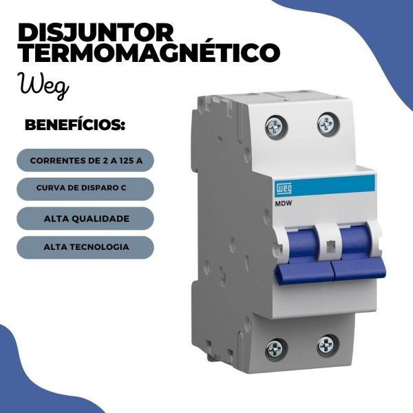 Disjuntor Termomagnético Bifásico 10KA 2P MDWH-C 16A Weg