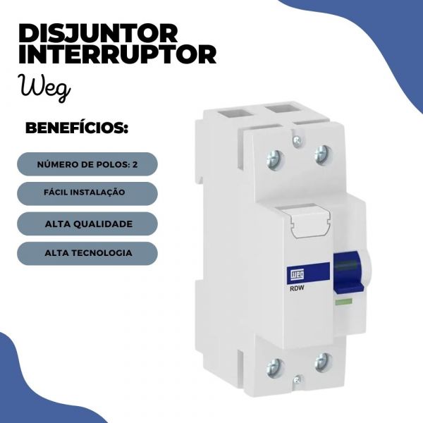 Disjuntor Interruptor Residual DR RDW 30MA 80A 2 Polos Weg