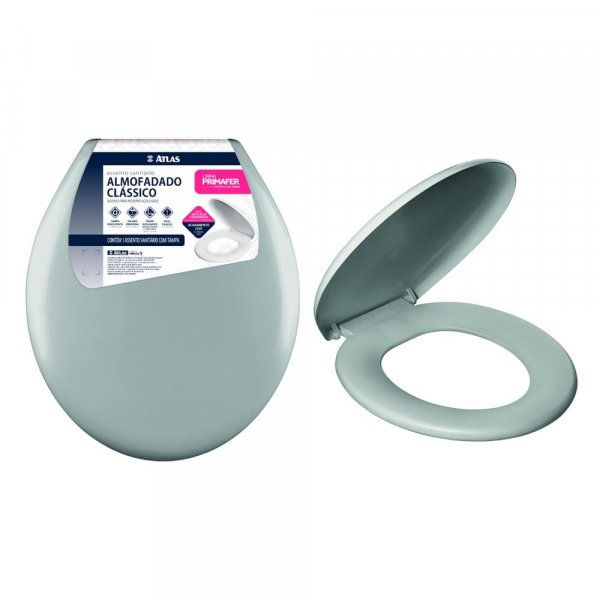 Assento Sanitário Almofadado Cinza Clássico PR1063-5 Atlas