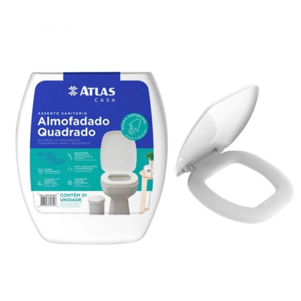 Assento Sanitário Almofadado Quadrado Branco PR1064-2 Atlas