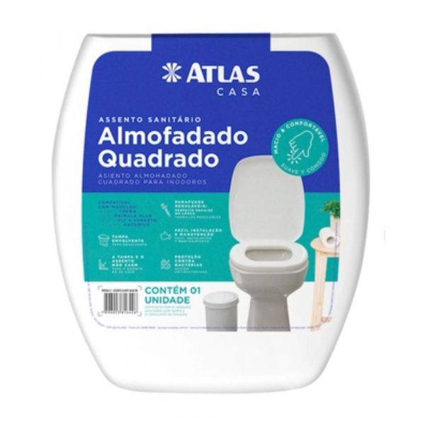 Assento Sanitário Almofadado Quadrado Branco PR1064-2 Atlas