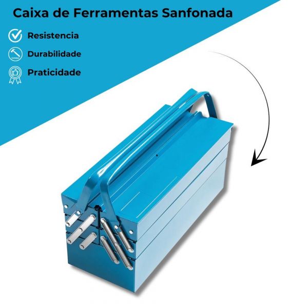 Caixa de Ferramentas Sanfonada Azul Com 5 Gavetas Tramontina  