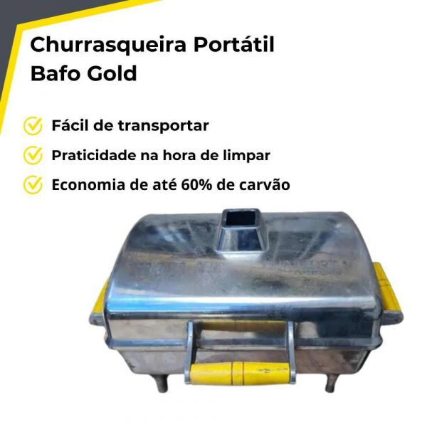 Churrasqueira Portátil Bafo Gold Alumínio com Tampa Durafort