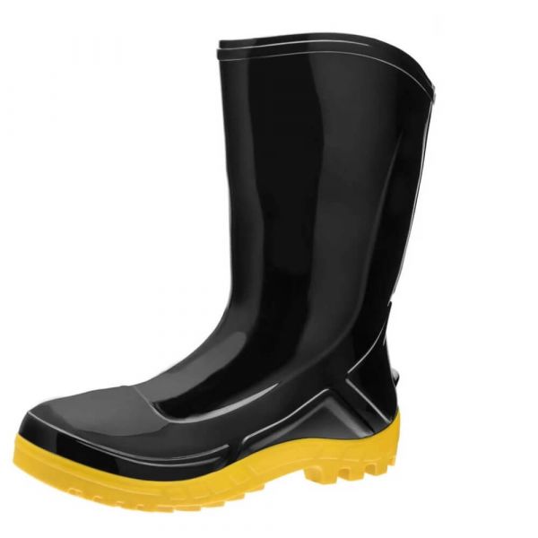 Bota De Borracha Preta Curta Com Solado Amarelo N°39 Vulcaflex 