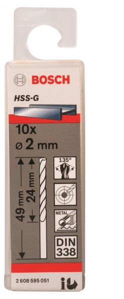 Broca para Metal Aço Rápido HSS-G 2,0mm  Bosch 2608595051