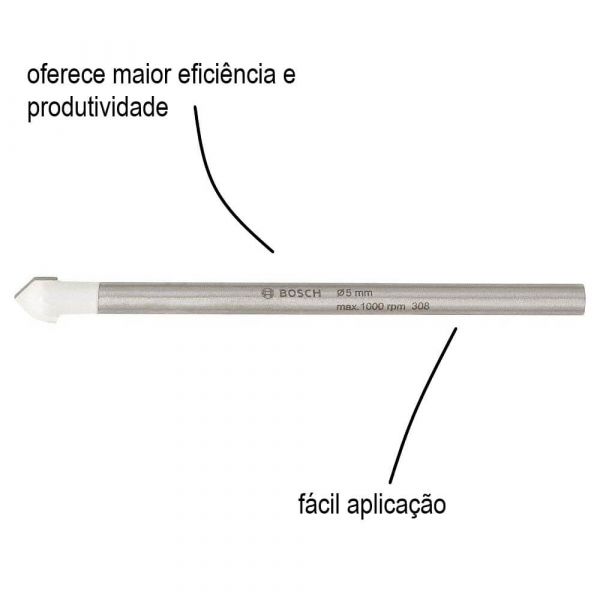 Brocas Bosch CYL-9 Ceramic Encaixe Cilíndrico 5 x 70 mm com 1 peça