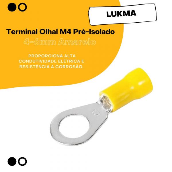 Terminal Olhal M4 Pré-Isolado 4-6mm Amarelo Lukma TA4481