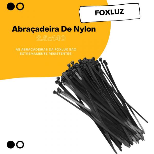 100 Unidades de Abraçadeira De Nylon 2.5x140 Preta Foxluz