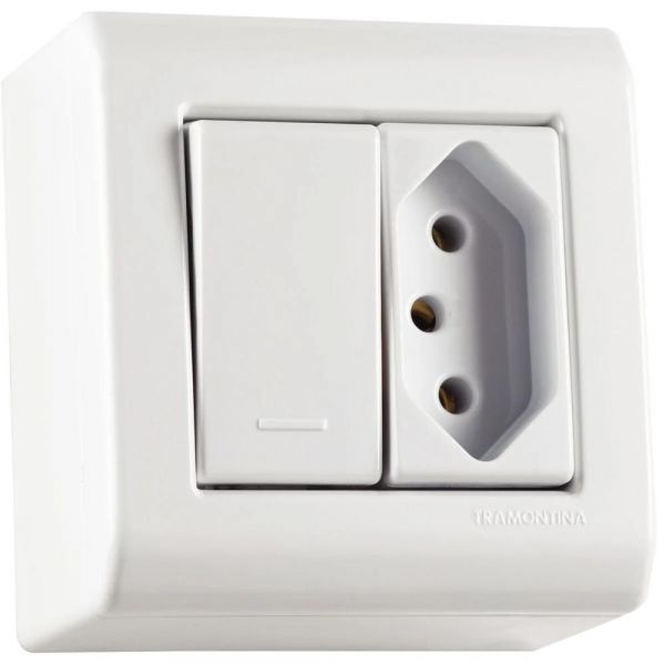 Caixa de Sobrepor com 1 Interruptor Simples 10 A 250 V e 1 Tomada 2P+T 10 A 250 V LizFlex Branca Tramontina