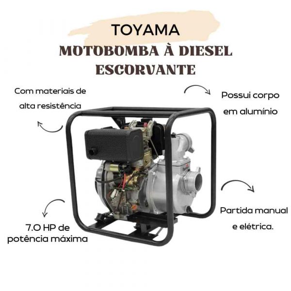 Motobomba à Diesel Escorvante Para Tomada Elétrica 3x3 7HP Toyama