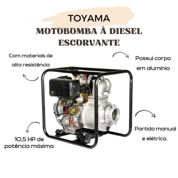 Motobomba á Diesel Escorvante Partida Manual 4x4 10,5HP Toyama 