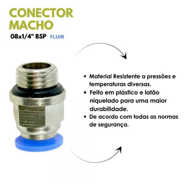 Conector Macho Instantâneo Giratório Plástico 08x1/4