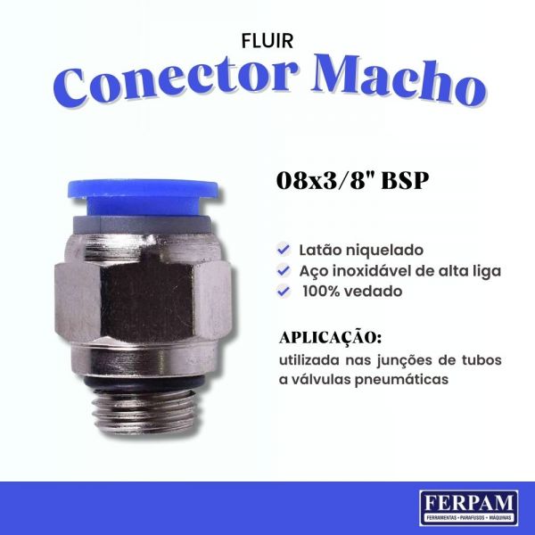 Conector Macho Instantâneo Giratório Plástico 08x3/8