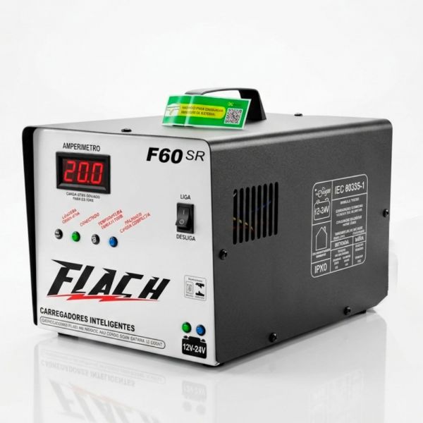 Carregador Inteligente de Bateria F60 SR 20A 12V/24V com Auxiliar Bateria Flach