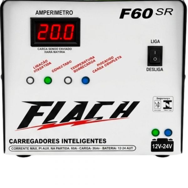 Carregador Inteligente de Bateria F60 SR 20A 12V/24V com Auxiliar Bateria Flach