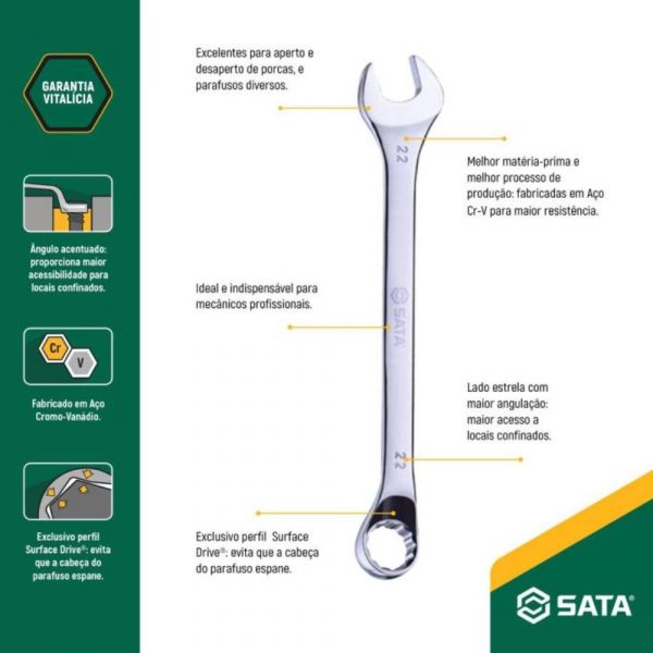 Chave Combinada Angulada 45° 50mm Sata